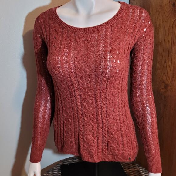 American Eagle AEO Terracotta Orange Cable Knit Sweater Sz XS Side Zipper Unique - Picture 1 of 13